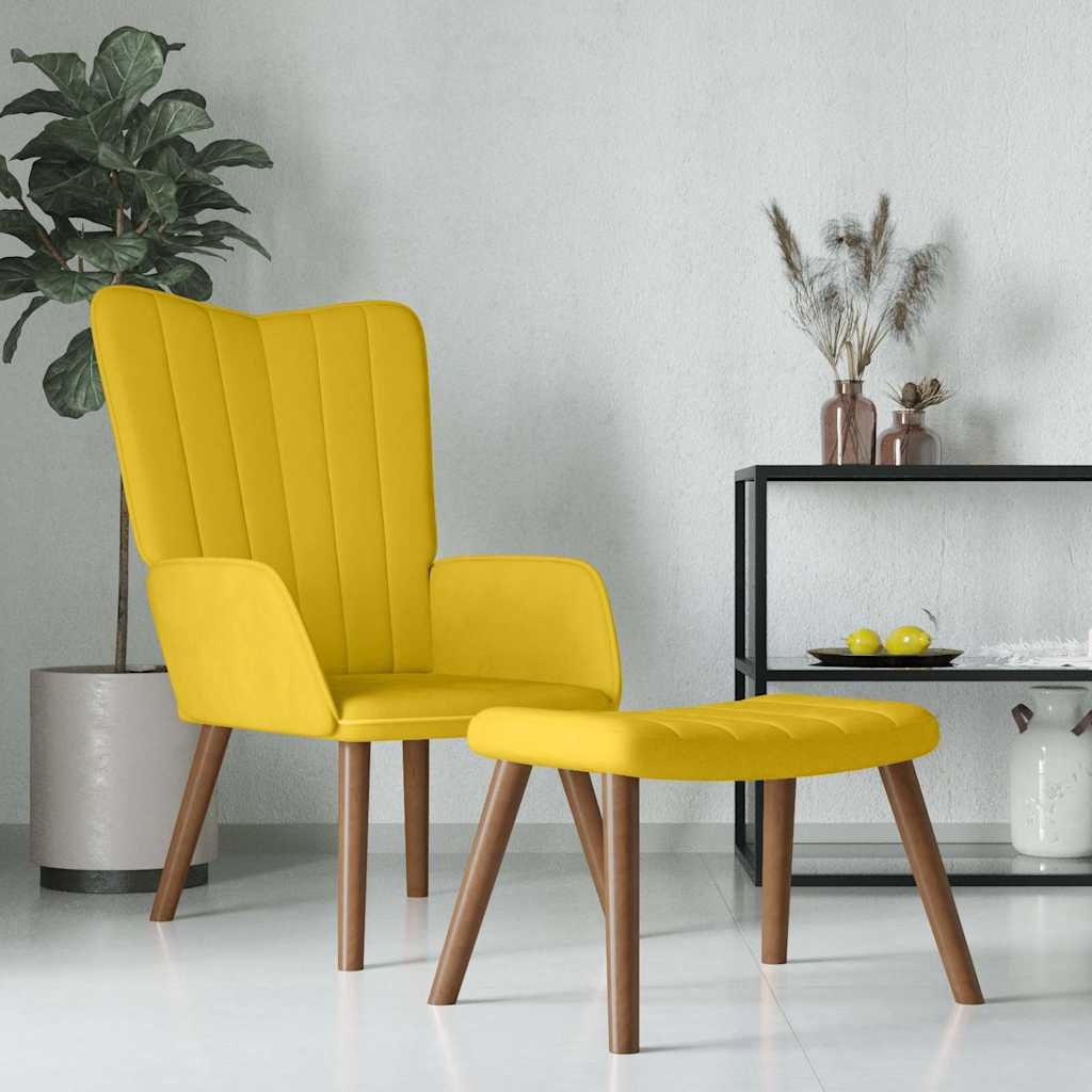 Relaxsessel mit Hocker Senfgelb Samt
