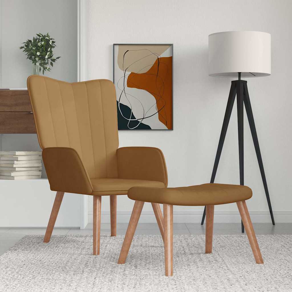 Relaxsessel mit Hocker Braun Samt