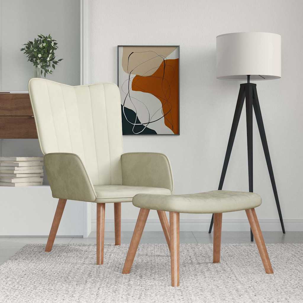 Relaxsessel mit Hocker Cremeweiß Samt