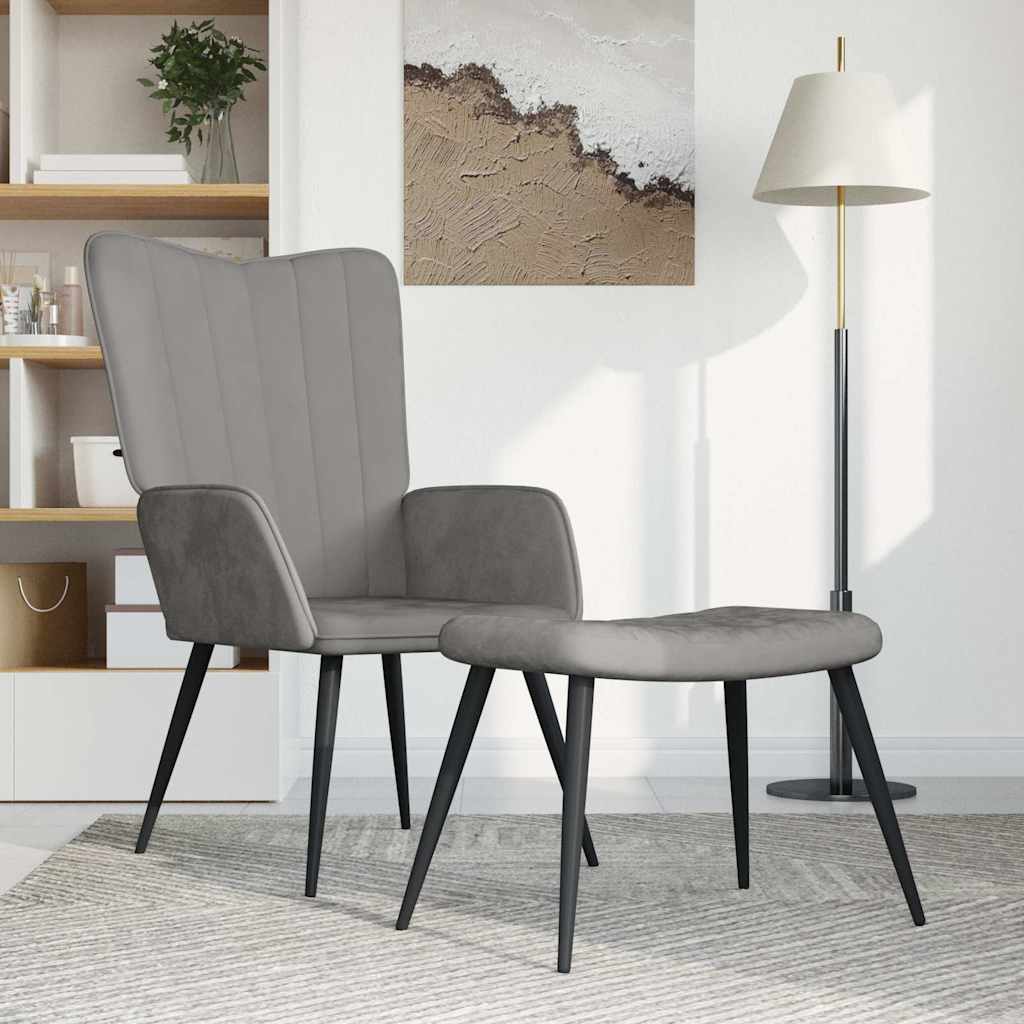 Relaxsessel mit Hocker Hellgrau Samt