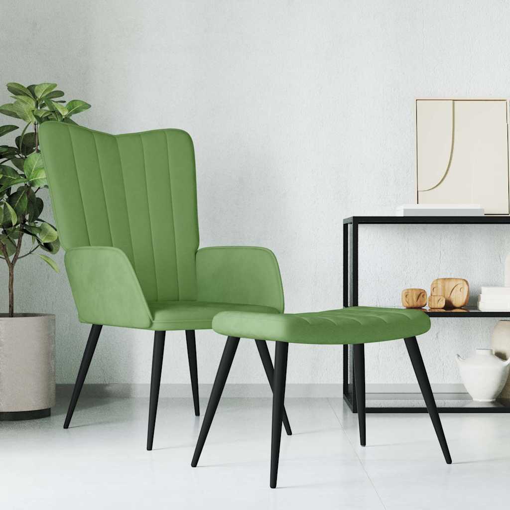 Relaxsessel mit Hocker Hellgrün Samt