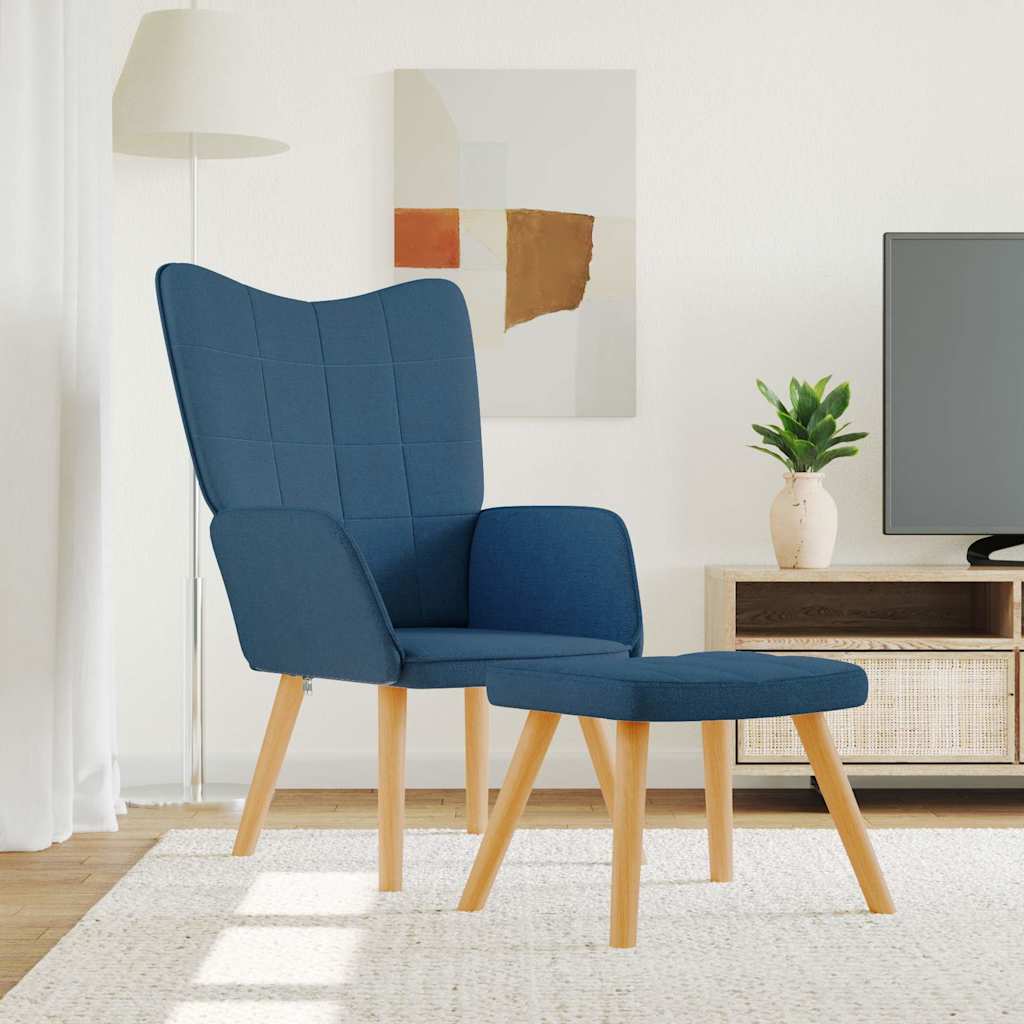 Relaxsessel mit Hocker Blau Stoff