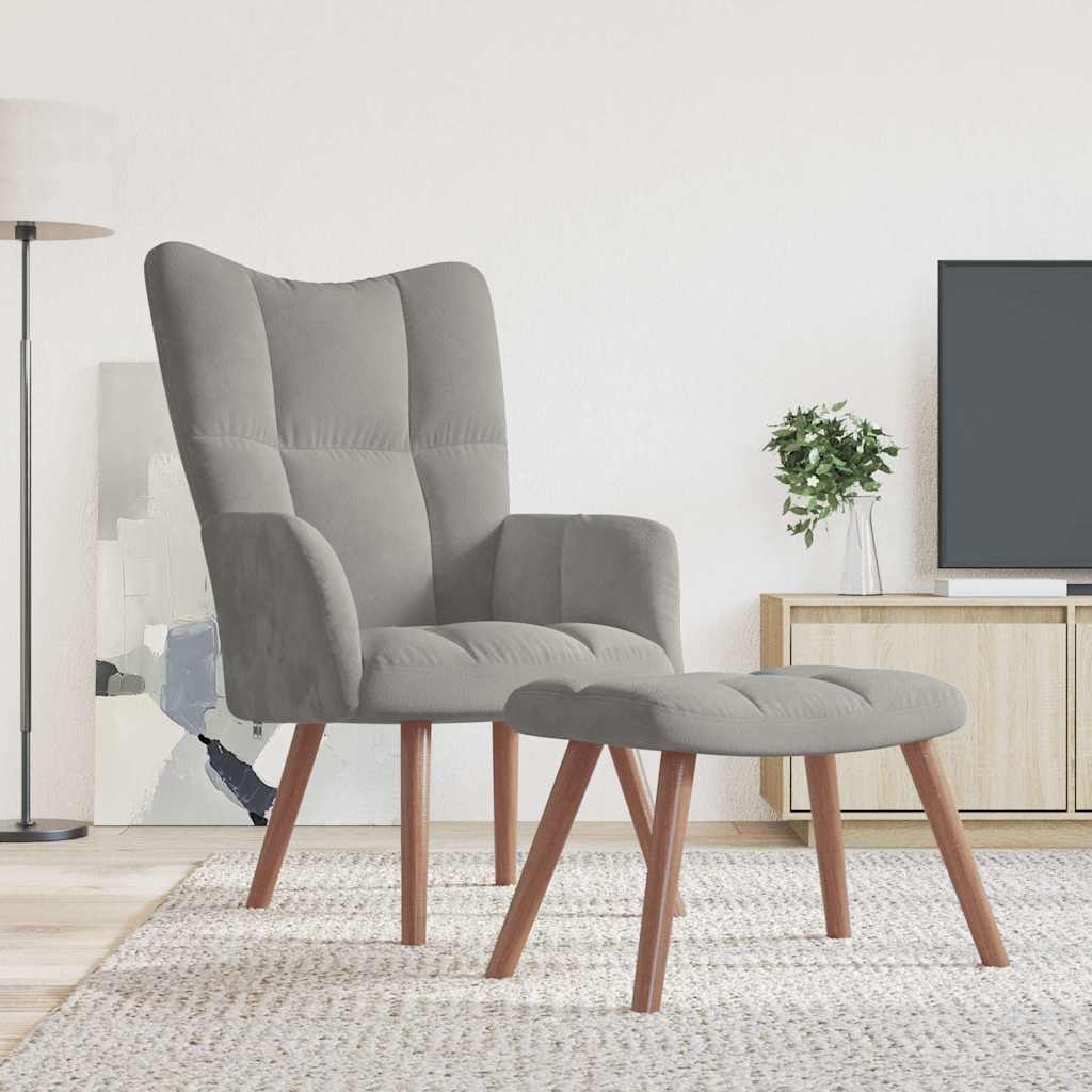 Relaxsessel mit Hocker Hellgrau Samt