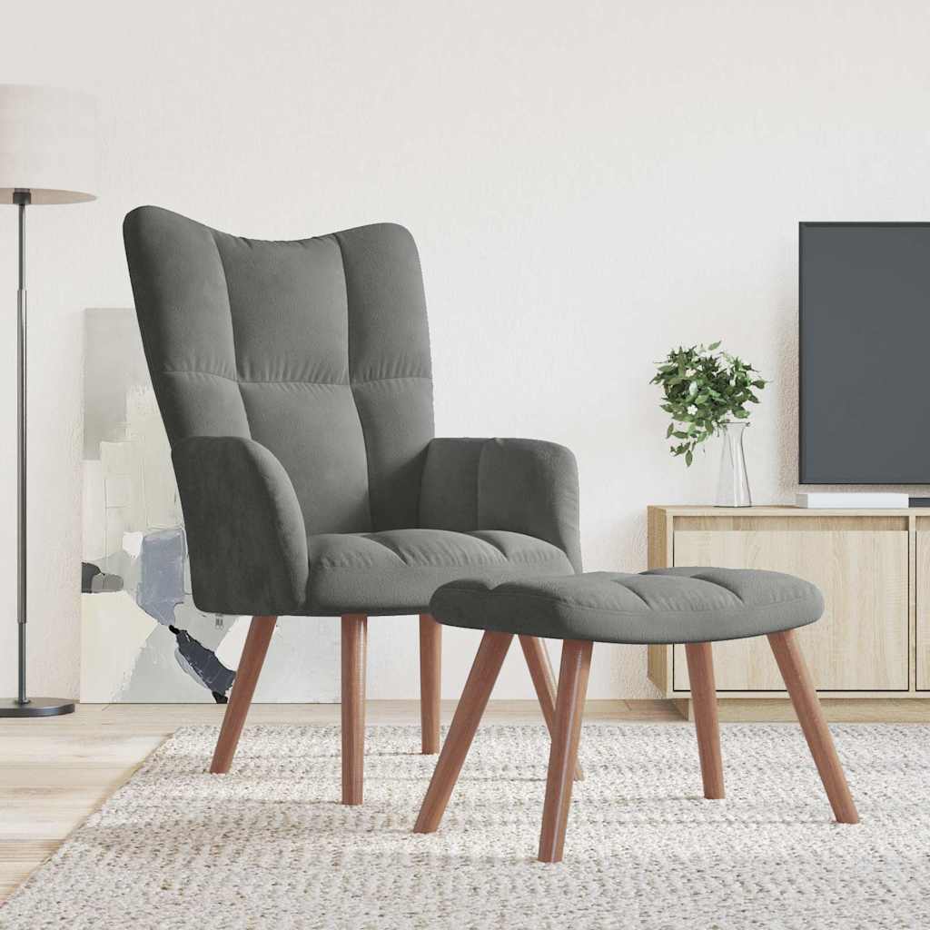 Relaxsessel mit Hocker Dunkelgrau Samt