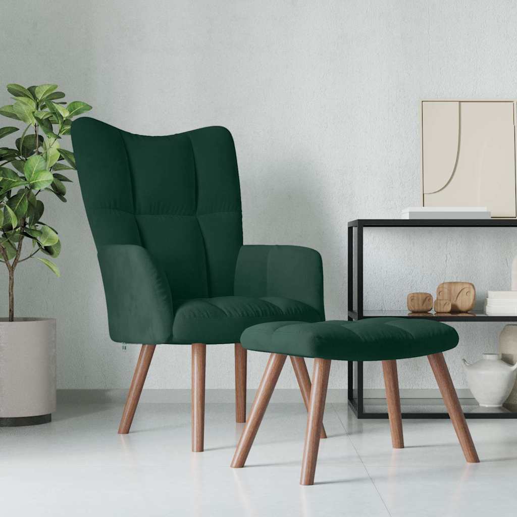 Relaxsessel mit Hocker Dunkelgrün Samt