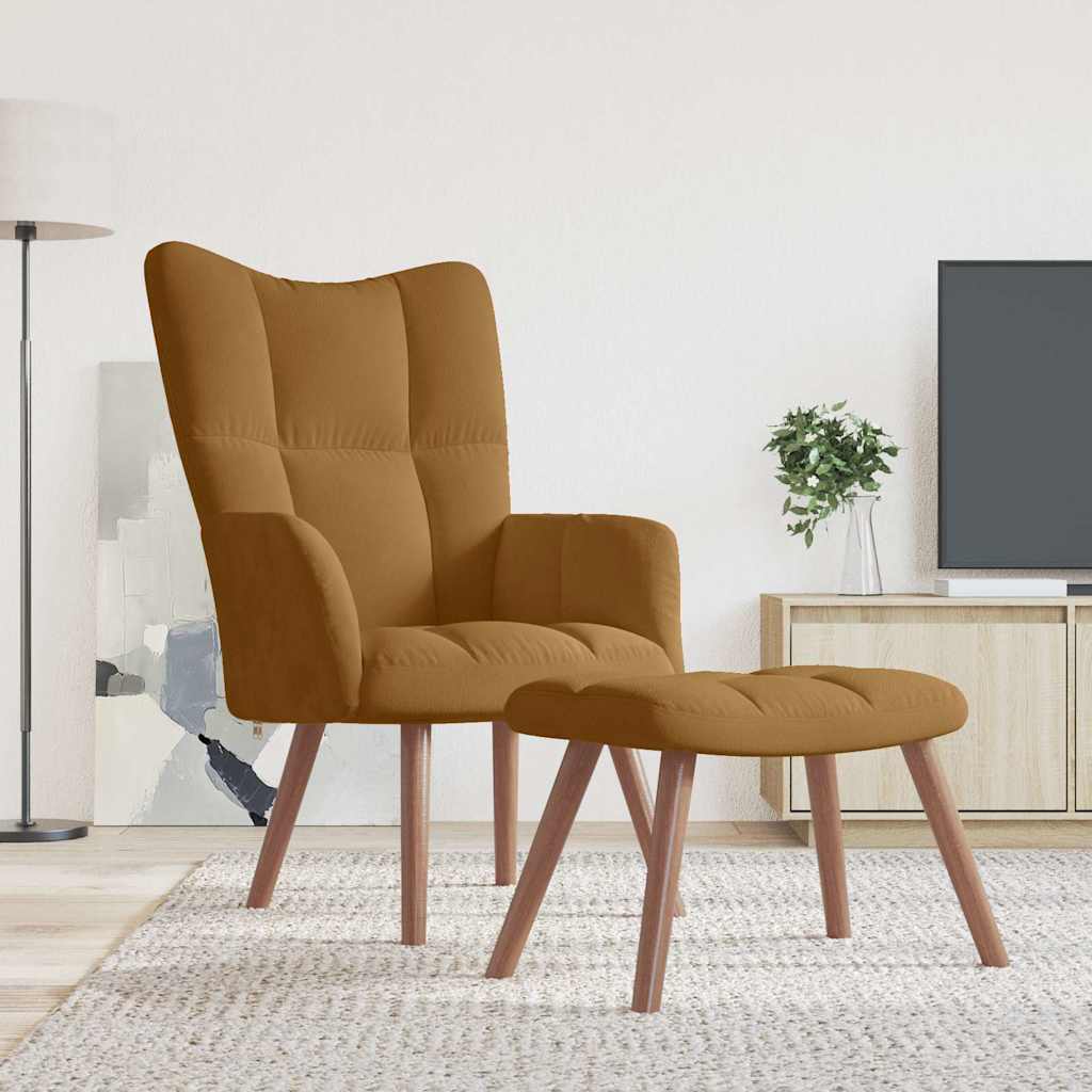 Relaxsessel mit Hocker Braun Samt