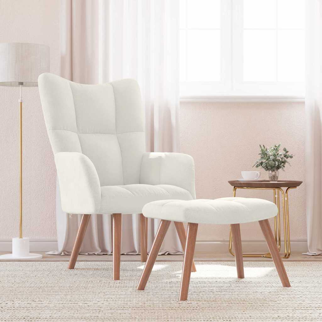 Relaxsessel mit Hocker Cremeweiß Samt