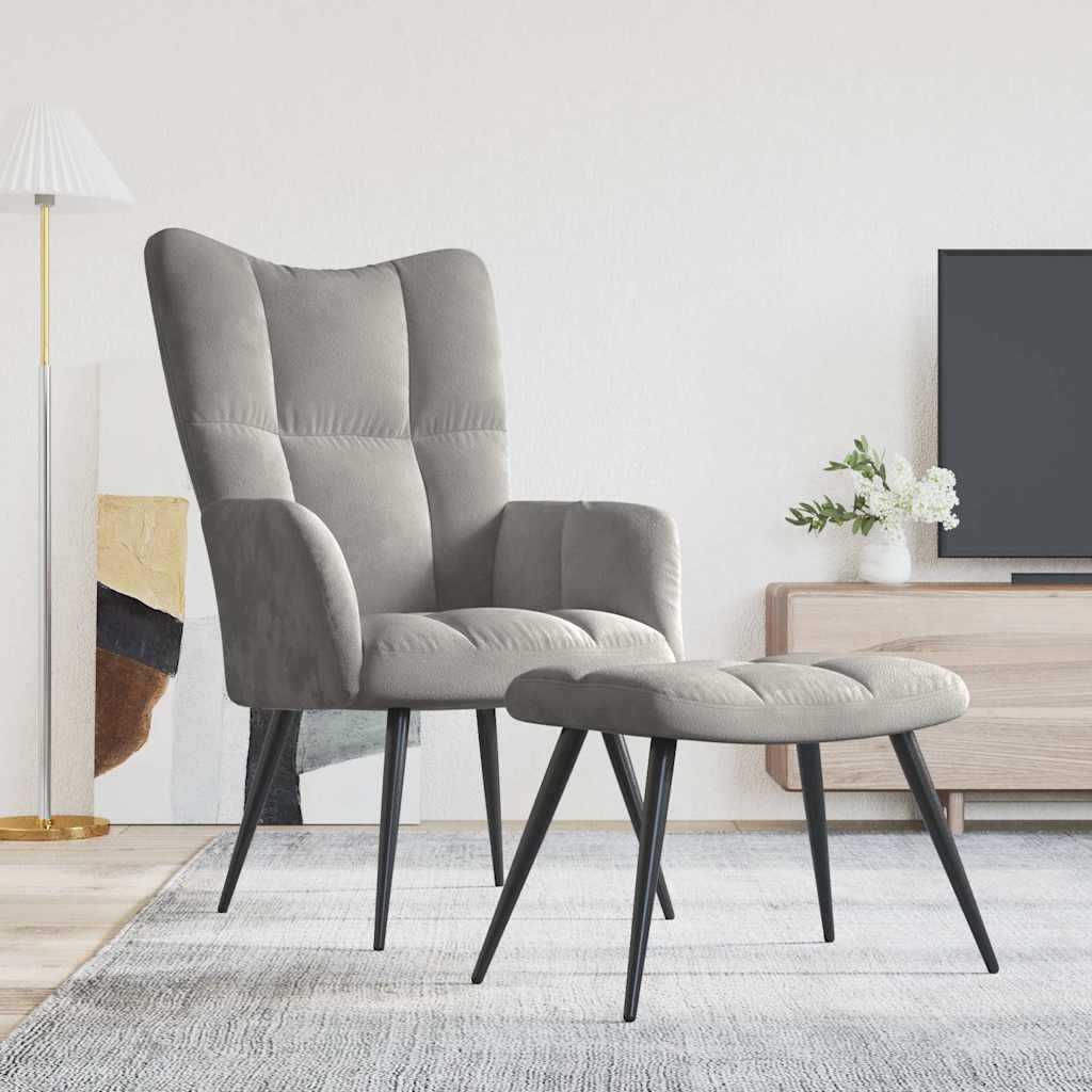 Relaxsessel mit Hocker Hellgrau Samt