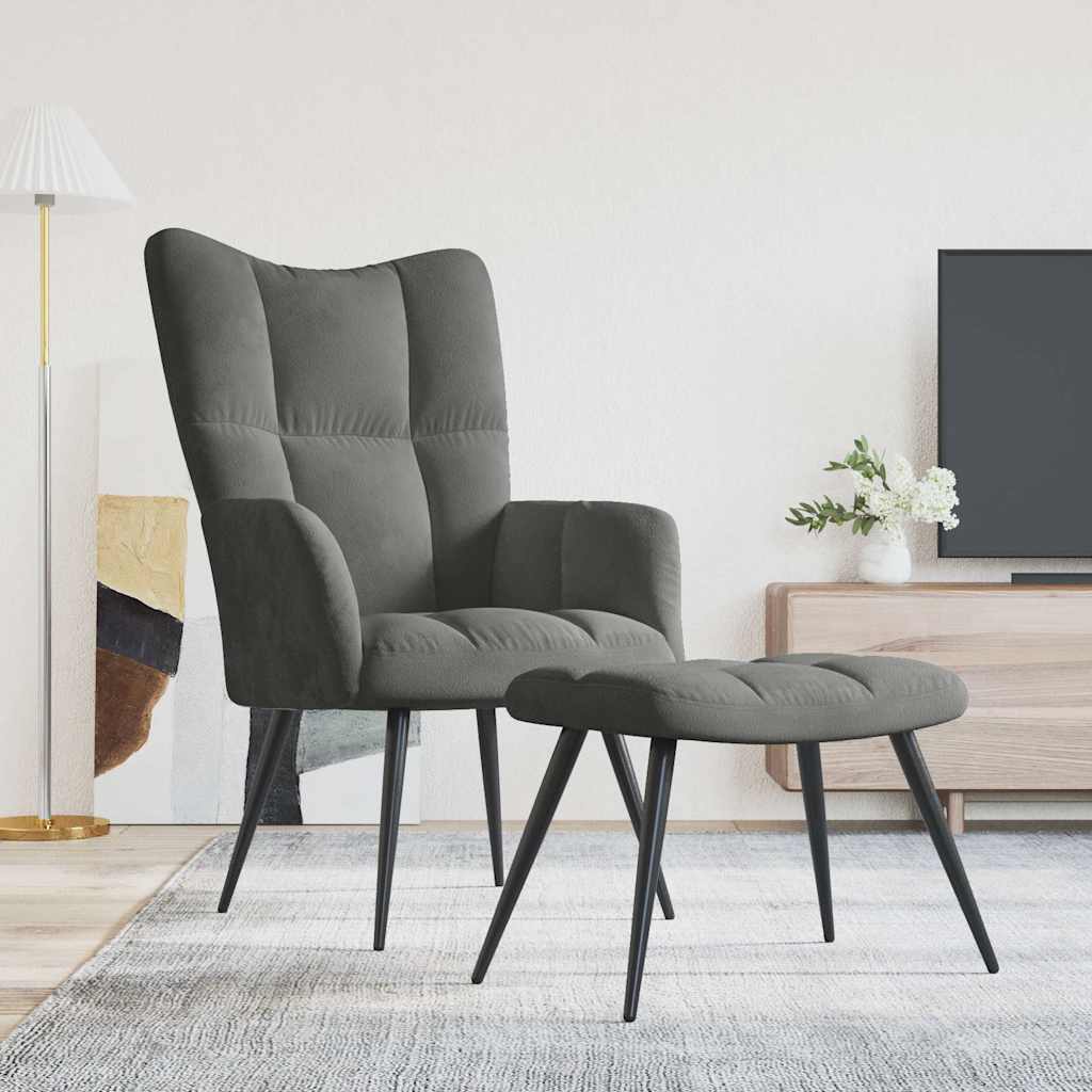 Relaxsessel mit Hocker Dunkelgrau Samt