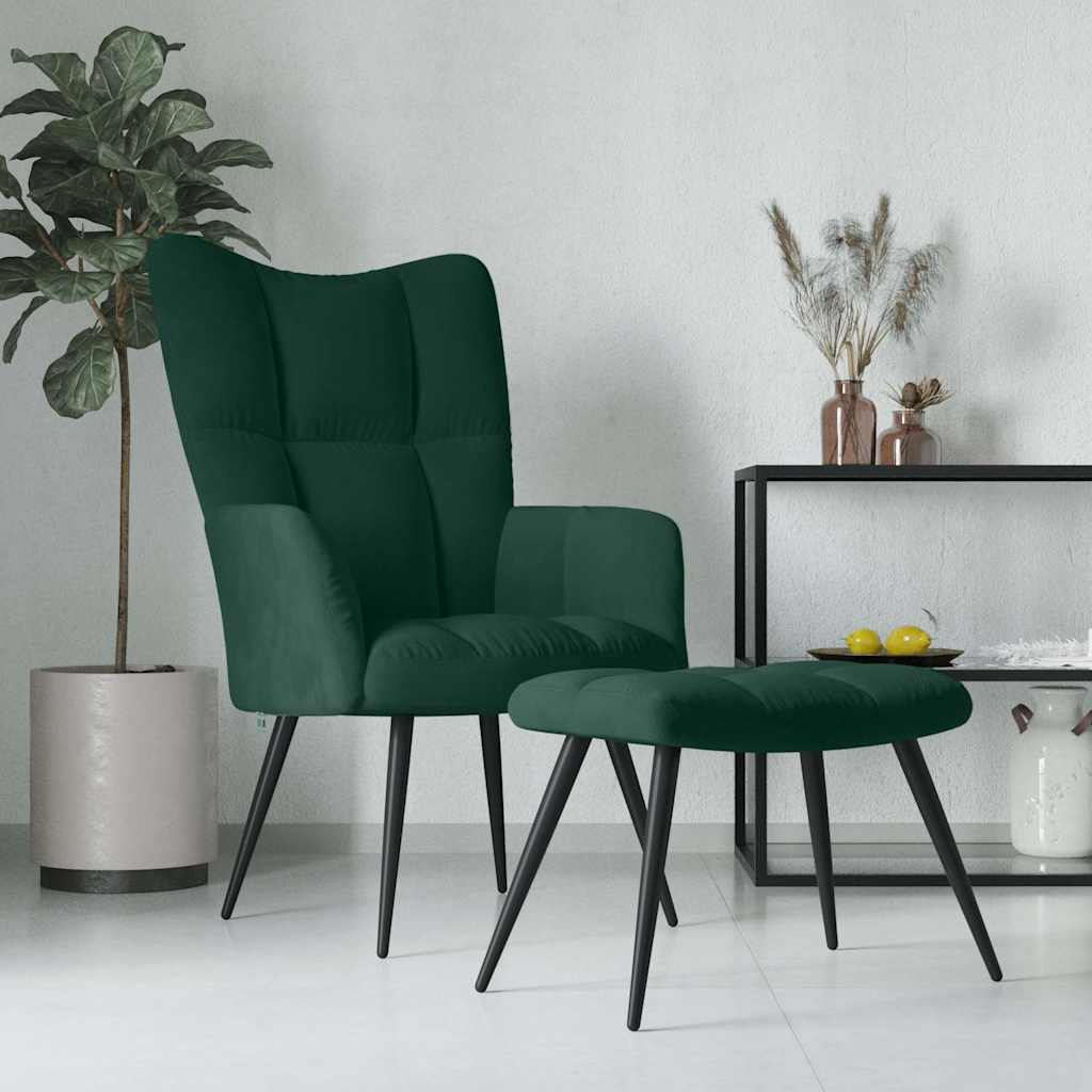 Relaxsessel mit Hocker Dunkelgrün Samt