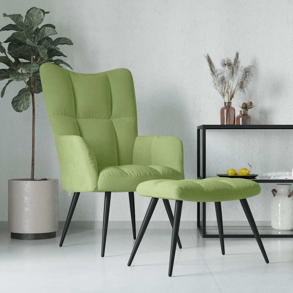 Relaxsessel mit Hocker Hellgrün Samt