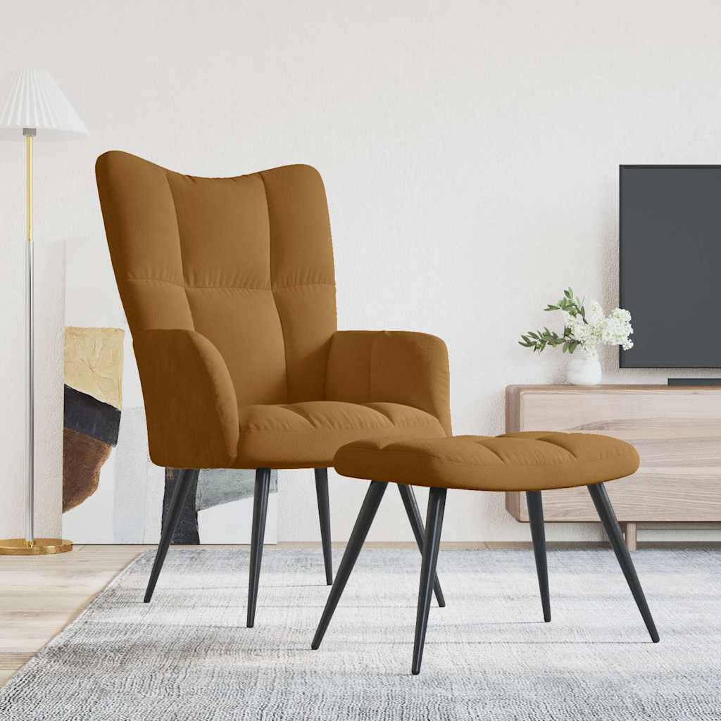 Relaxsessel mit Hocker Braun Samt