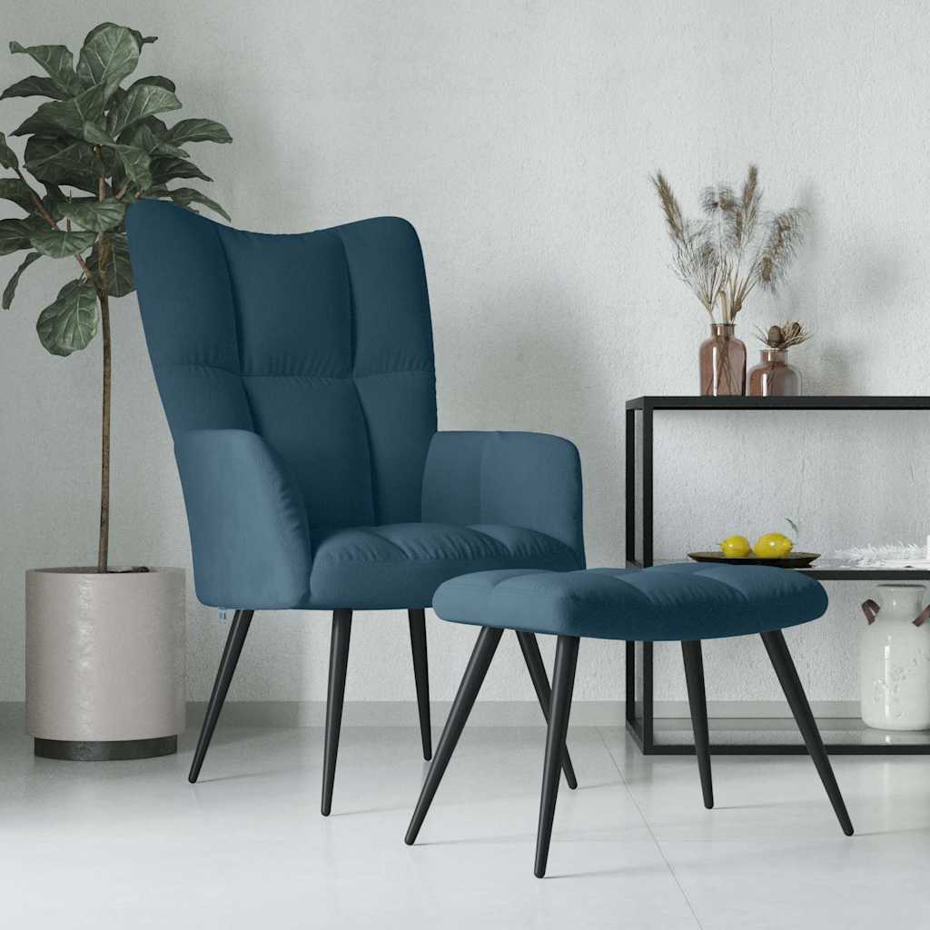 Relaxsessel mit Hocker Blau Samt