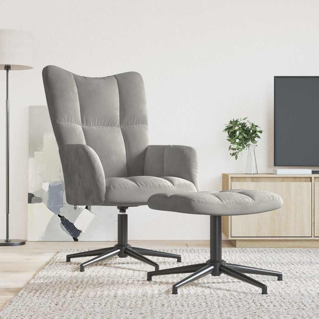 Relaxsessel mit Hocker Hellgrau Samt