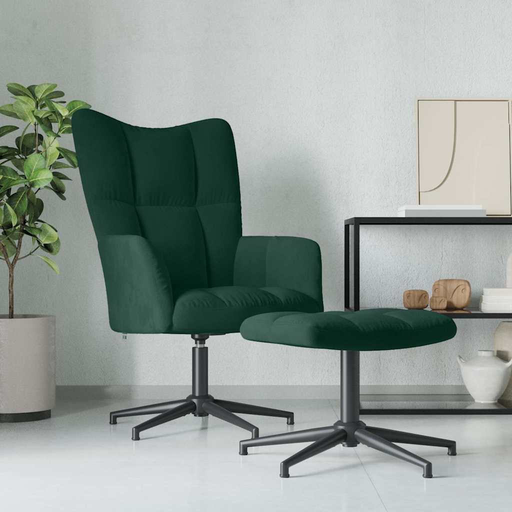 Relaxsessel mit Hocker Dunkelgrün Samt