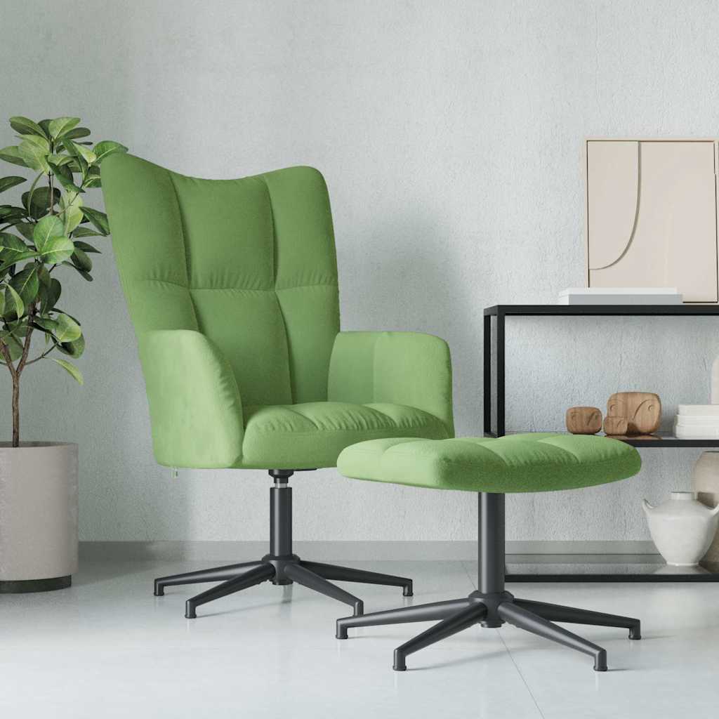 Relaxsessel mit Hocker Hellgrün Samt