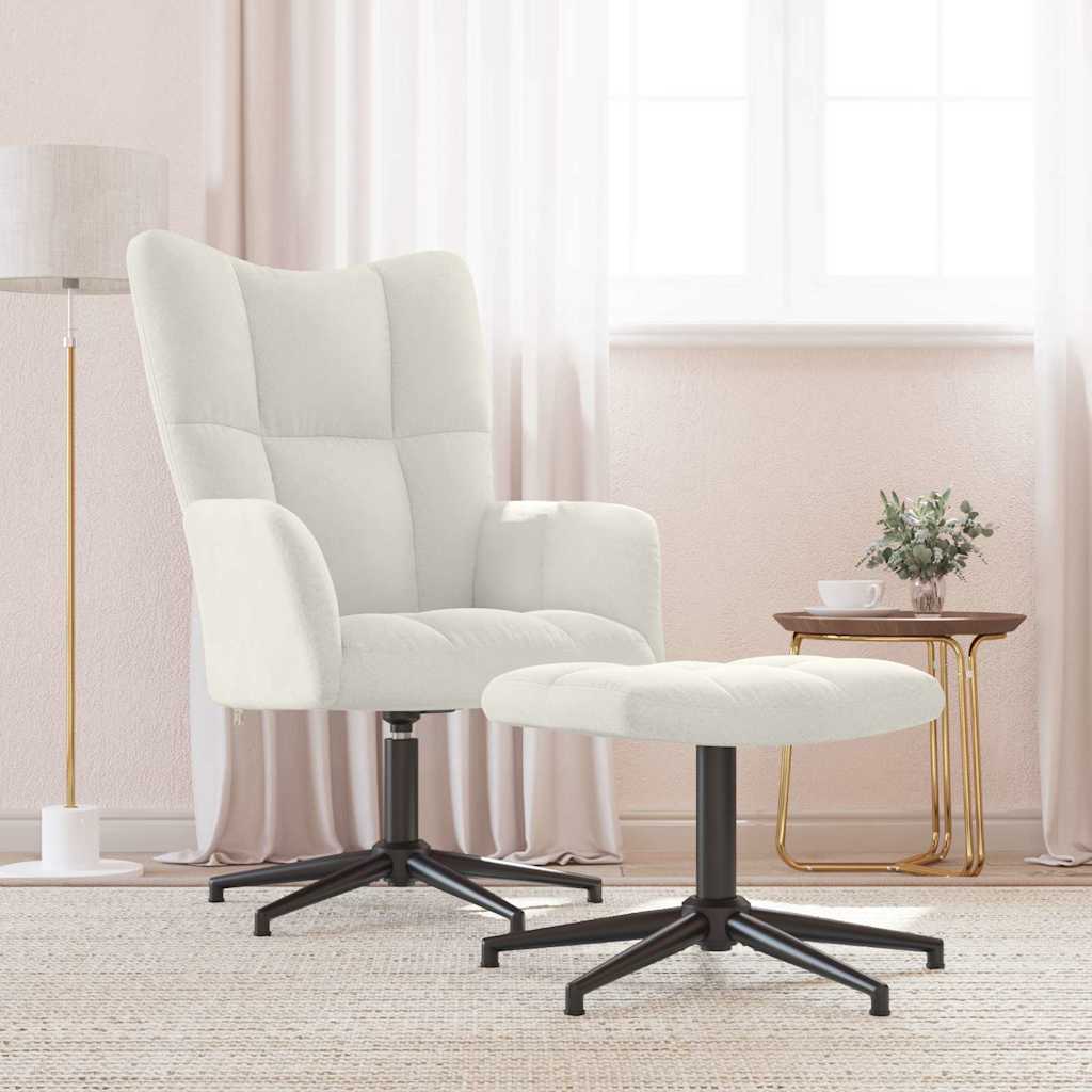 Relaxsessel mit Hocker Cremeweiß Samt