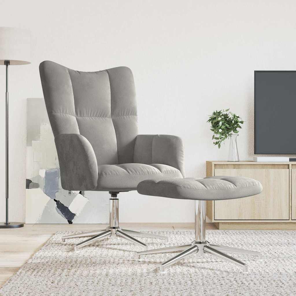 Relaxsessel mit Hocker Hellgrau Samt