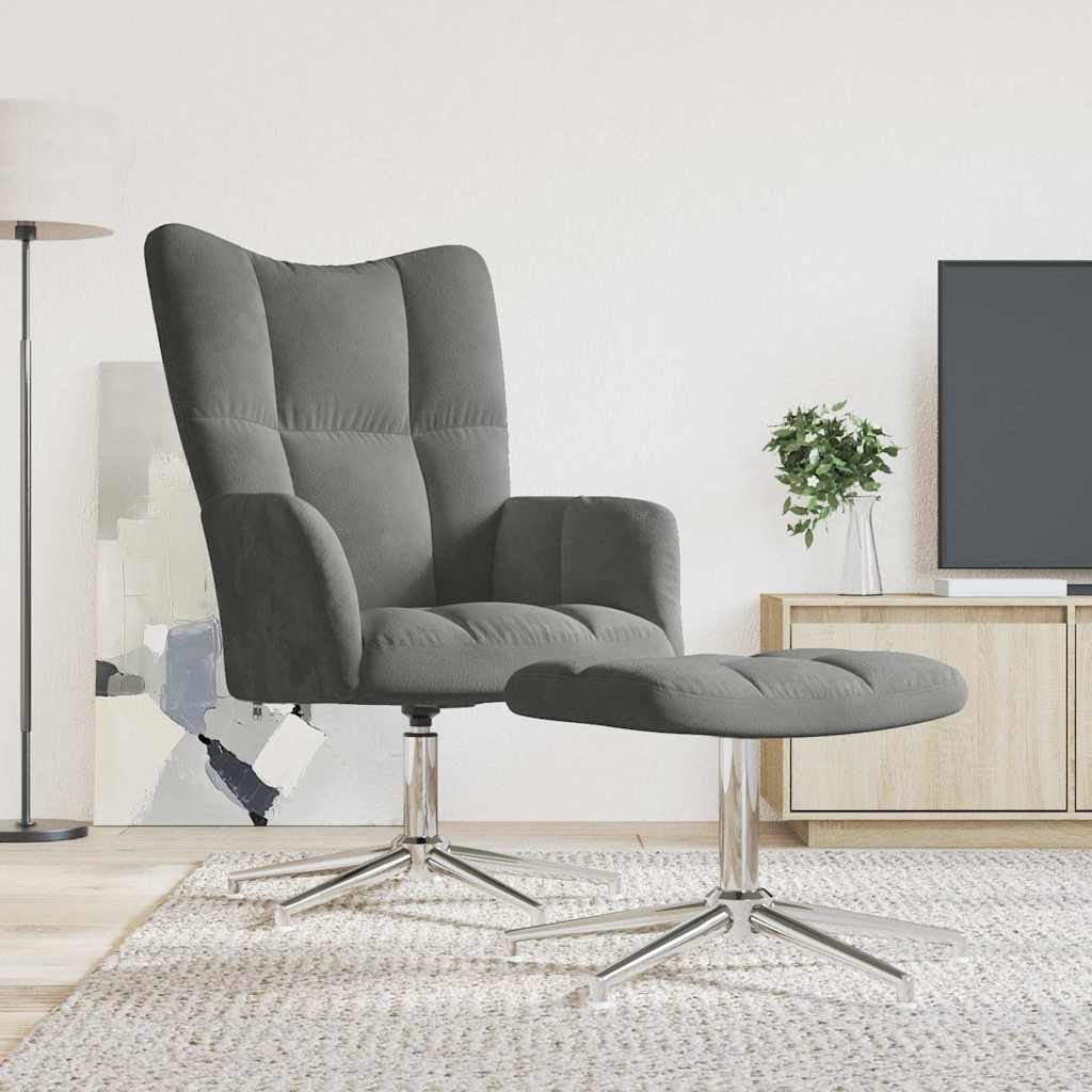 Relaxsessel mit Hocker Dunkelgrau Samt