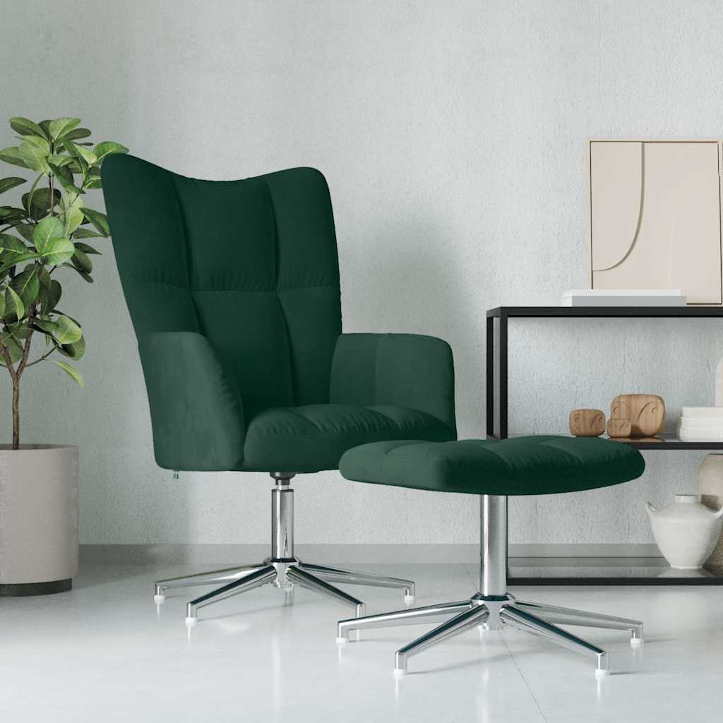 Relaxsessel mit Hocker Dunkelgrün Samt