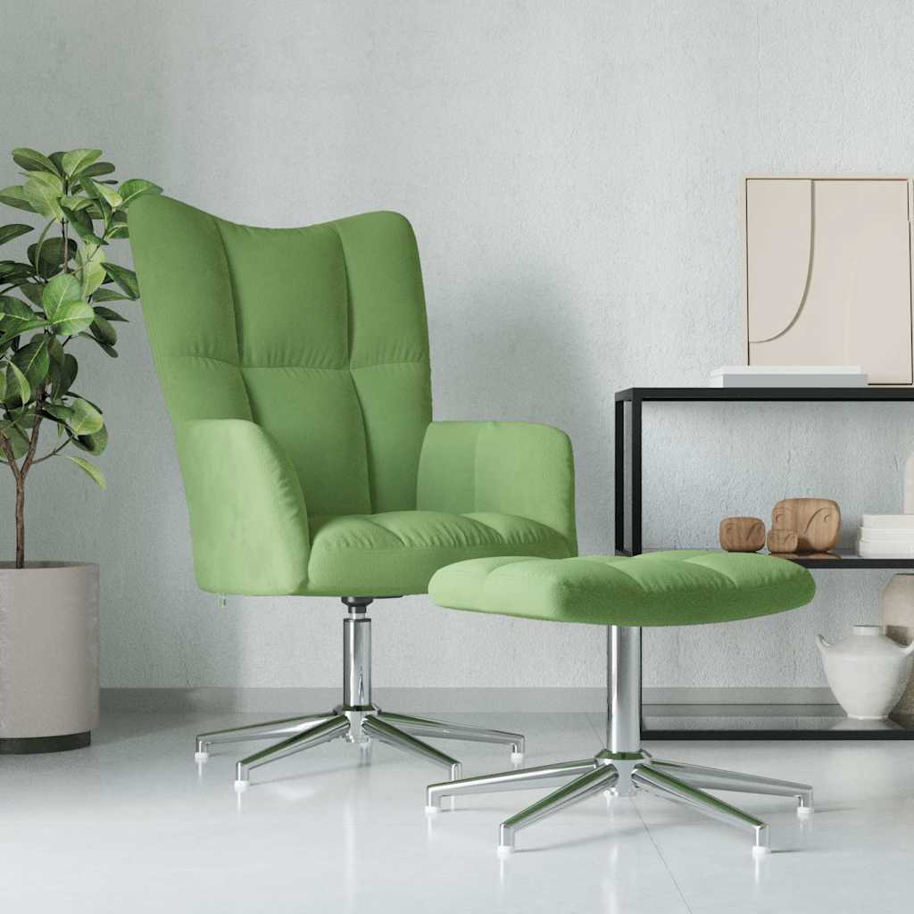 Relaxsessel mit Hocker Hellgrün Samt
