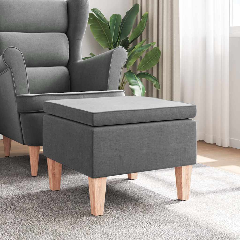 Hocker mit Holzbeinen Dunkelgrau Stoff