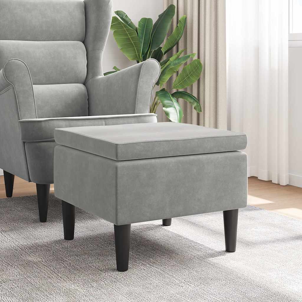 Hocker mit Holzbeinen Hellgrau Samt