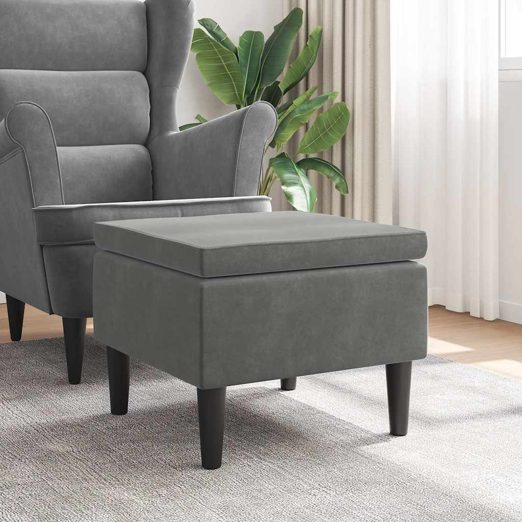 Hocker mit Holzbeinen Dunkelgrau Samt