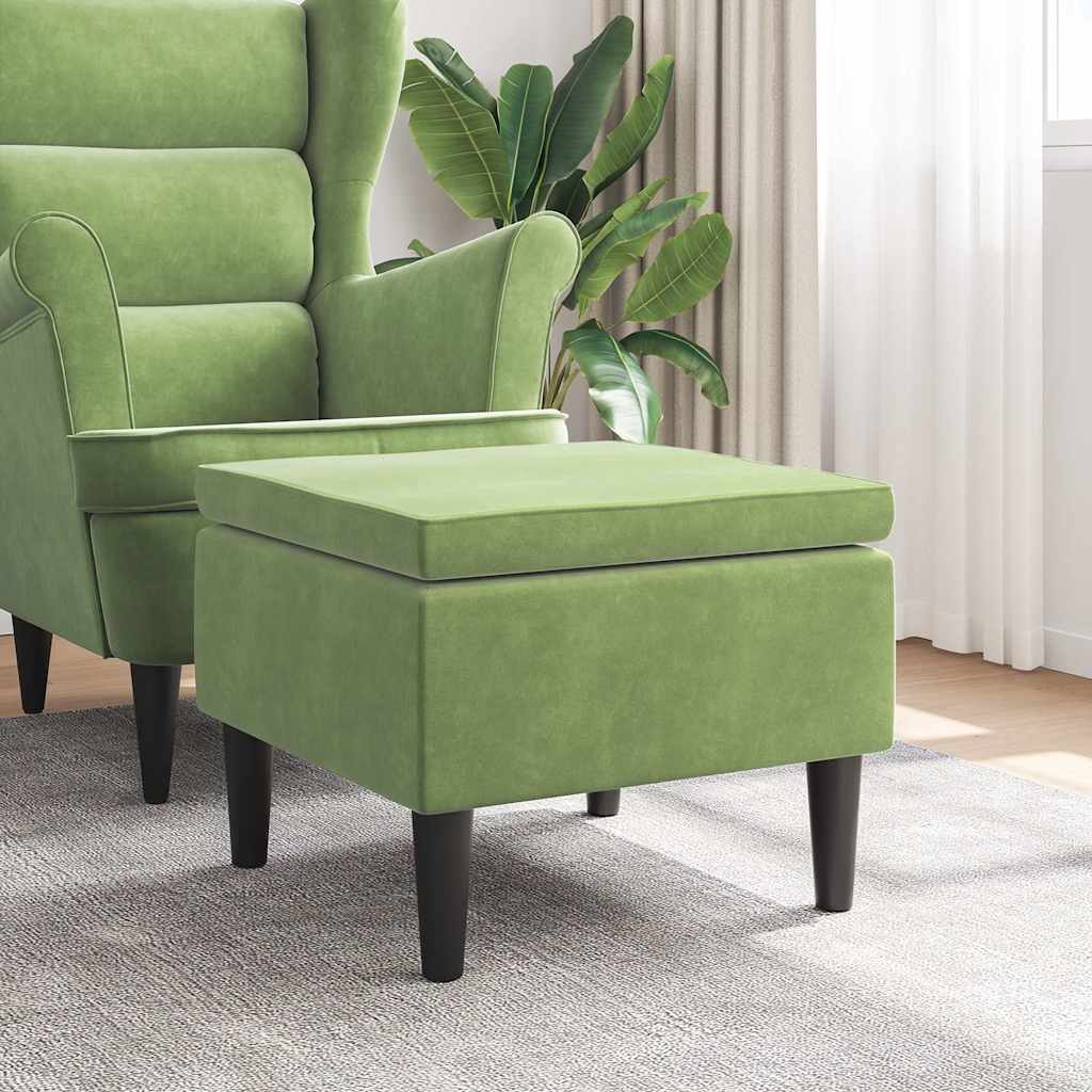 Hocker mit Holzbeinen Hellgrün Samt