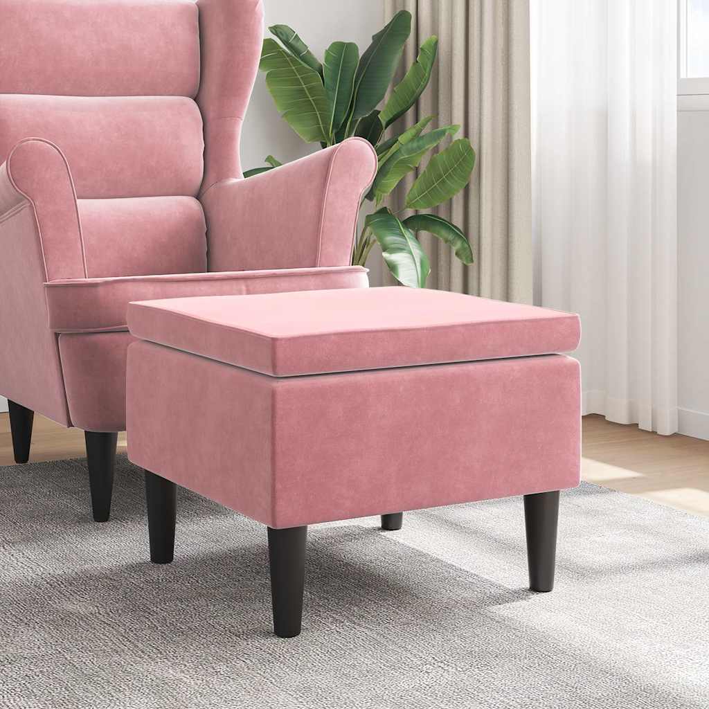 Hocker mit Holzbeinen Rosa Samt
