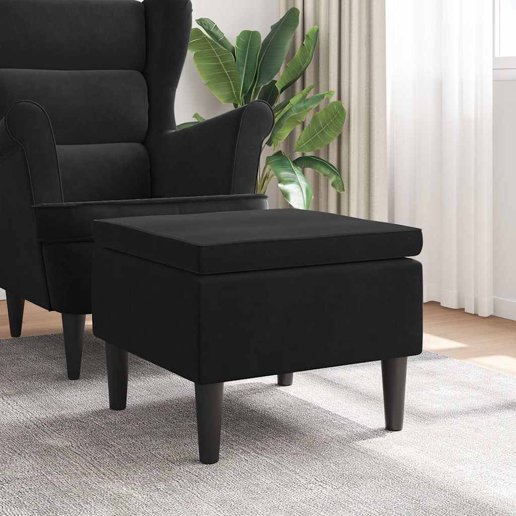 Hocker mit Holzbeinen Schwarz Samt