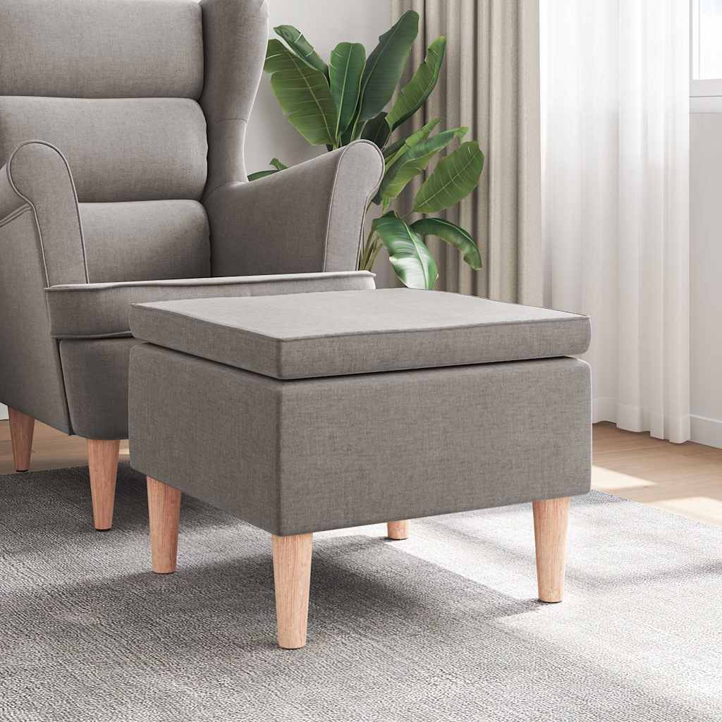 Hocker mit Holzbeinen Taupe Stoff