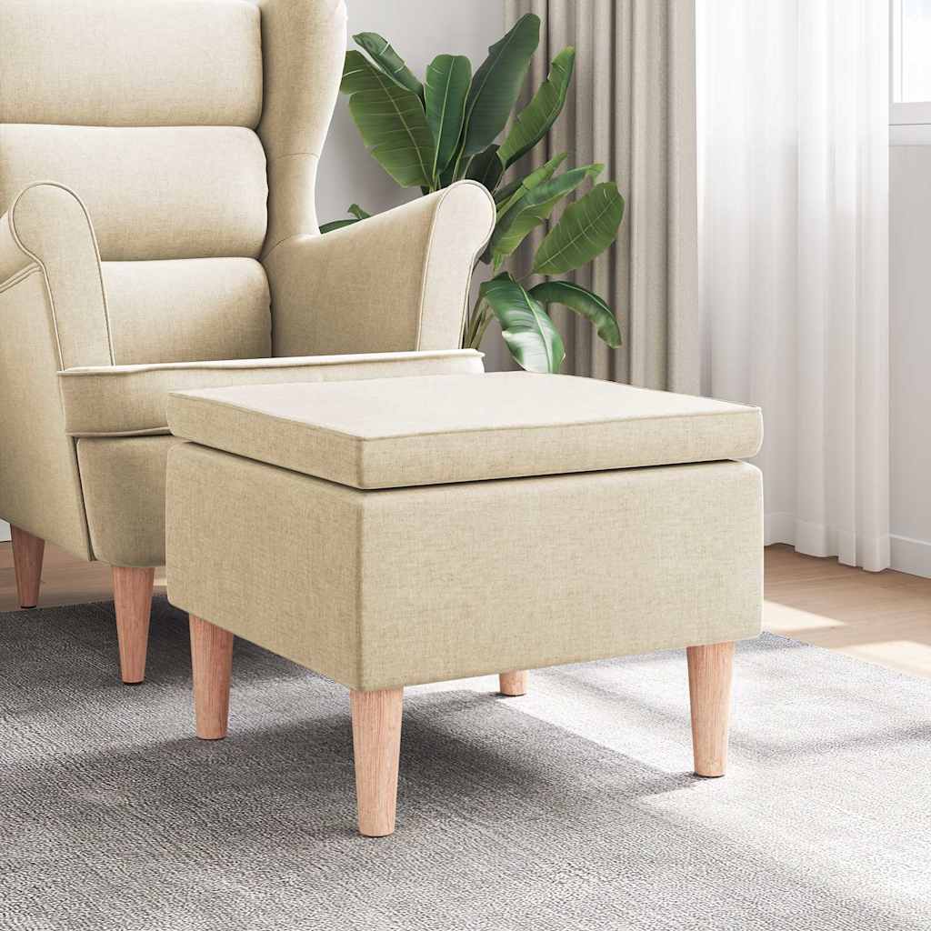 Hocker mit Holzbeinen Creme Stoff