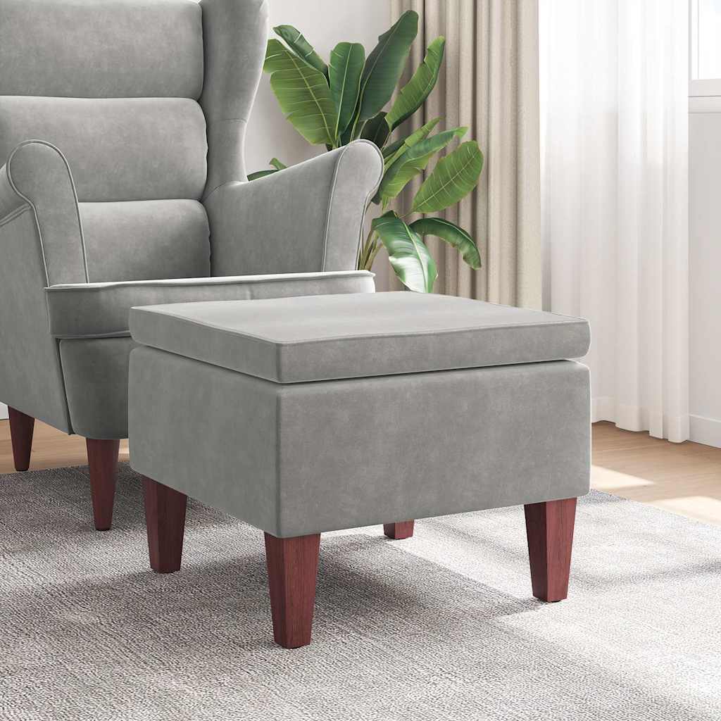 Hocker mit Holzbeinen Hellgrau Samt