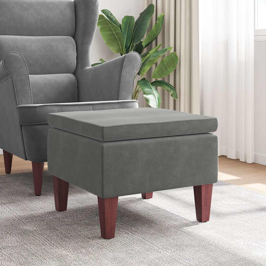 Hocker mit Holzbeinen Dunkelgrau Samt