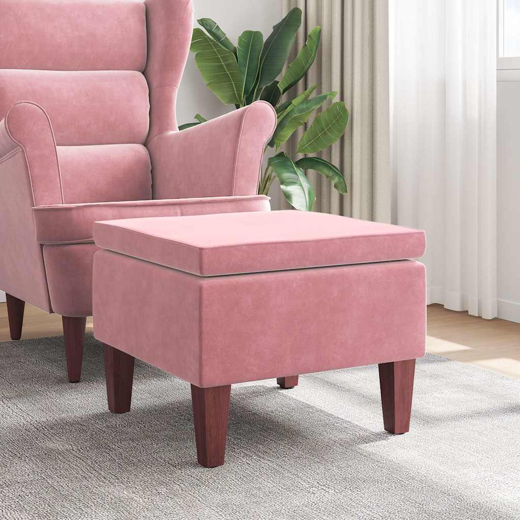 Hocker mit Holzbeinen Rosa Samt