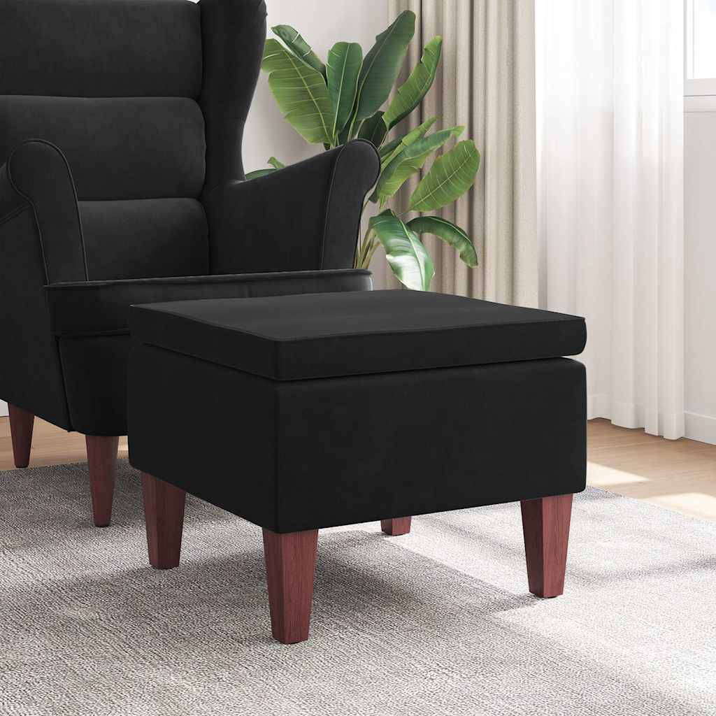 Hocker mit Holzbeinen Schwarz Samt