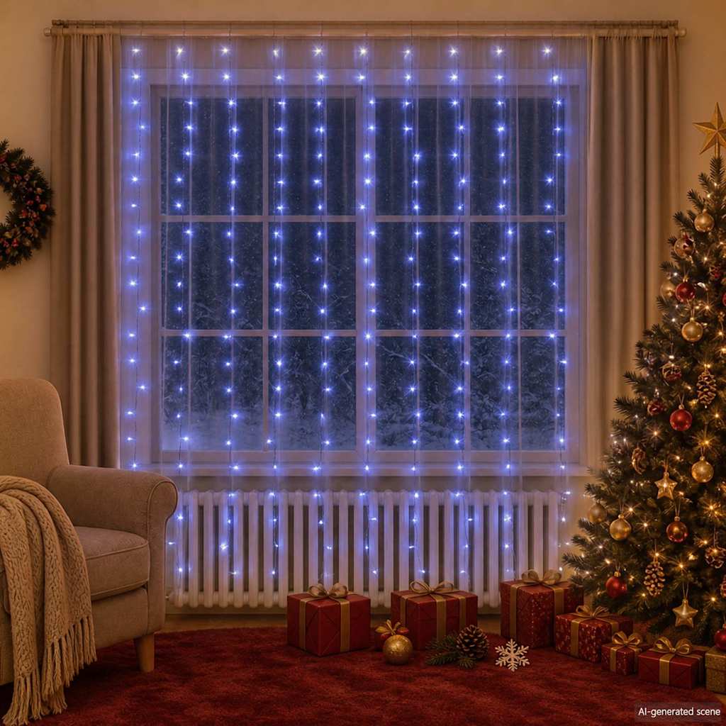 LED-Lichtervorhang 3x3 m 300 LED Blau 8 Funktionen