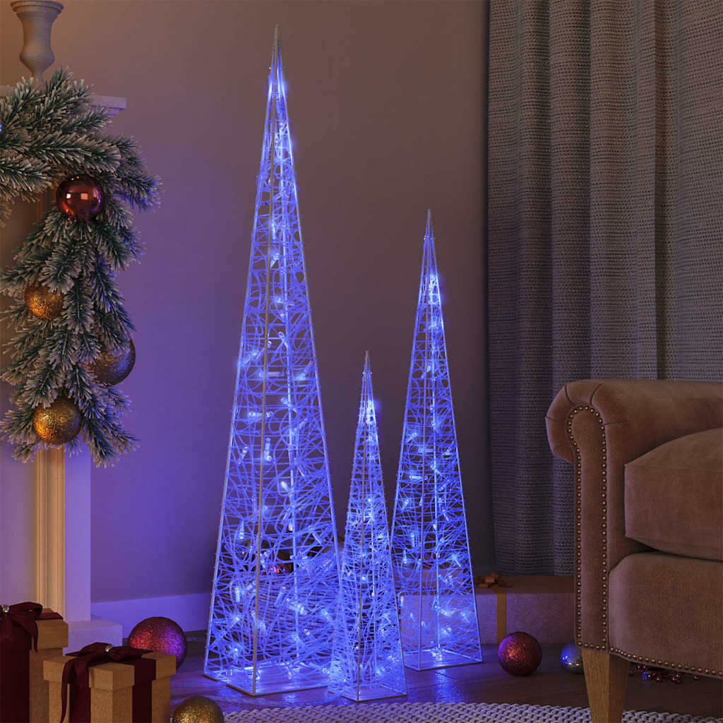 LED-Leuchtkegel-Set Acryl Deko Blau 60/90/120cm