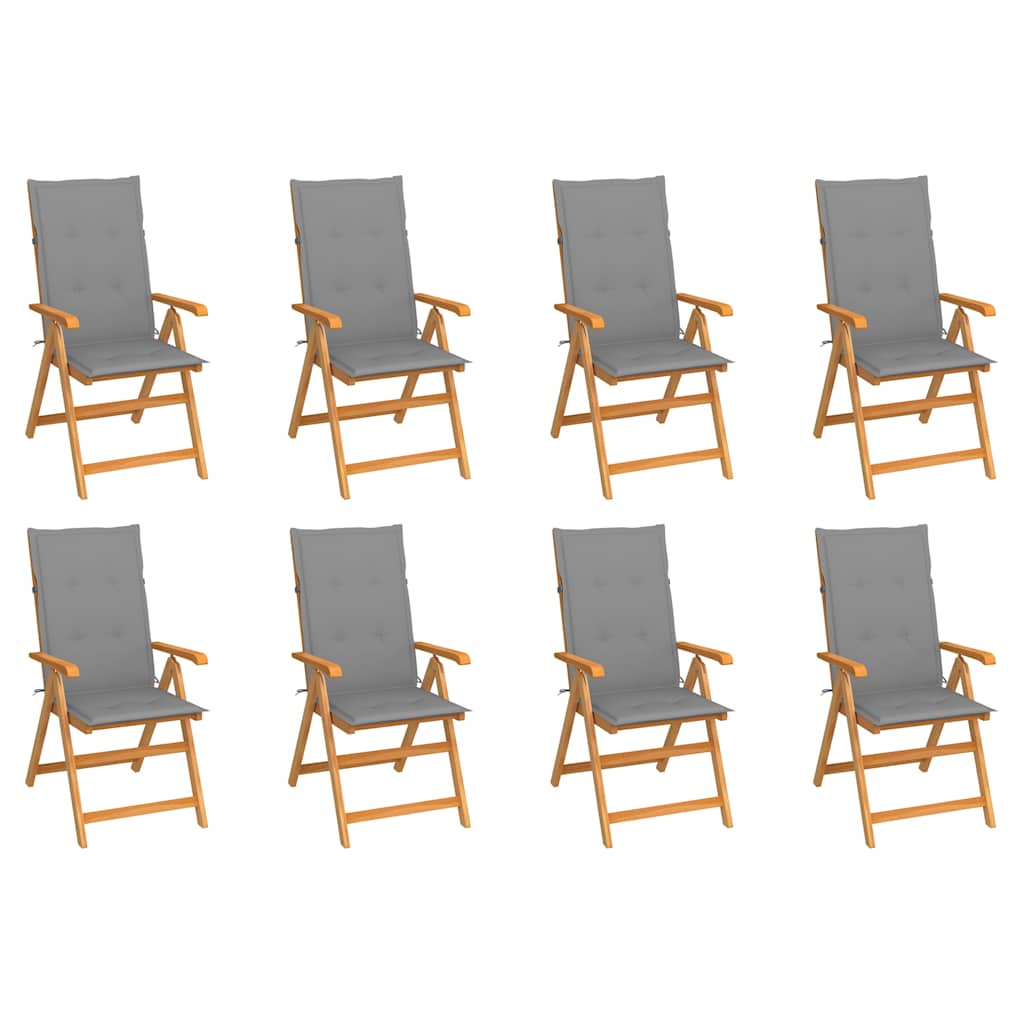Verstellbare Klappstühle mit Kissen, 8-teilig, Massivholz Teakholz
