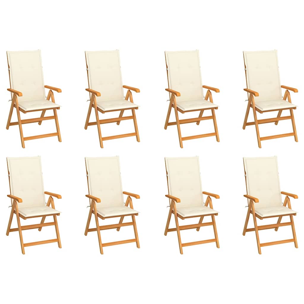 Verstellbare Klappstühle mit Kissen, 8-teilig, Massivholz Teakholz