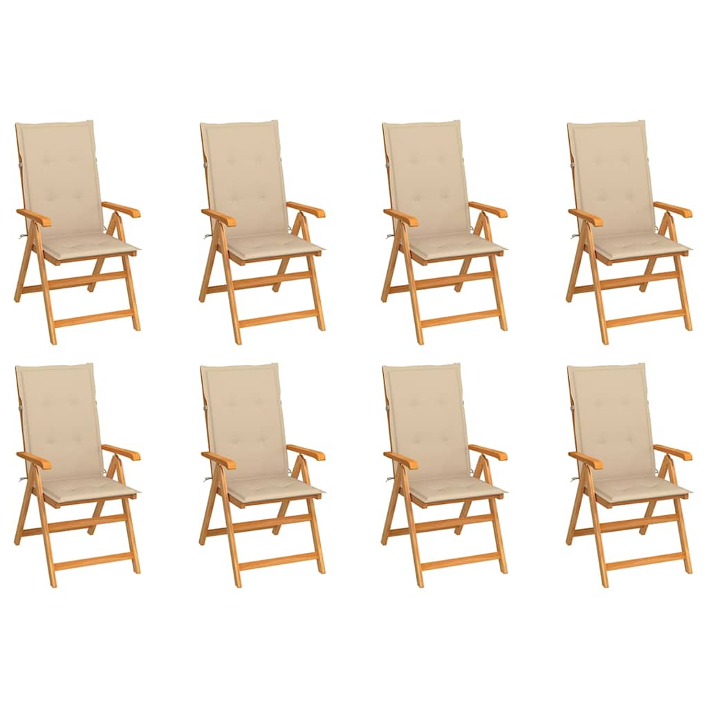 Verstellbare Klappstühle mit Kissen, 8-teilig, Massivholz Teakholz