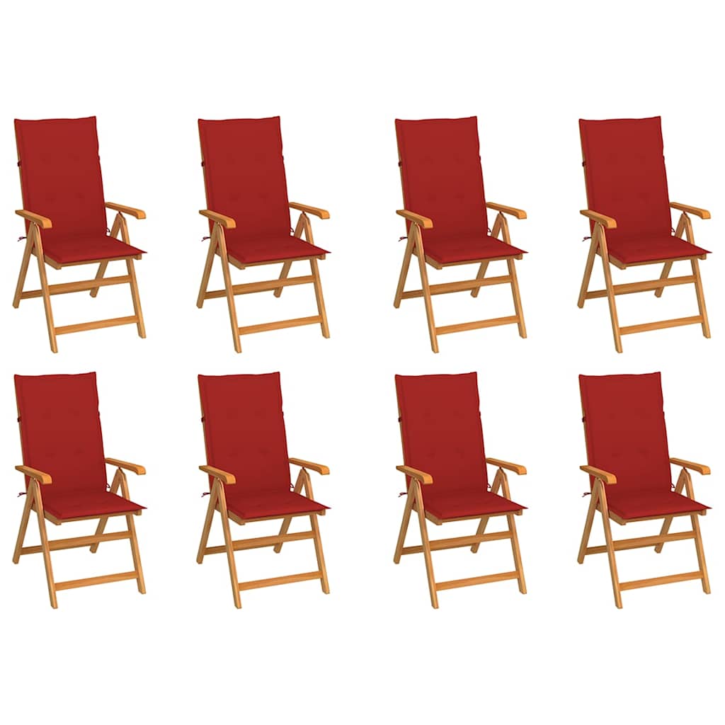 Verstellbare Klappstühle mit Kissen, 8-teilig, Massivholz Teakholz