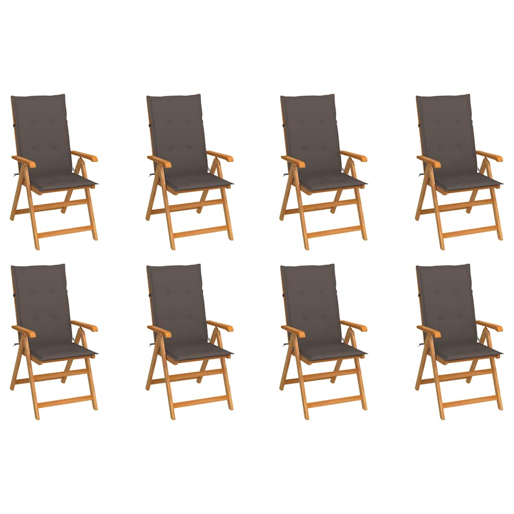 Verstellbare Klappstühle mit Kissen, 8-teilig, Massivholz Teakholz