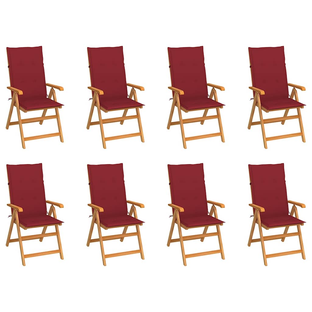 Verstellbare Klappstühle mit Kissen, 8-teilig, Massivholz Teakholz