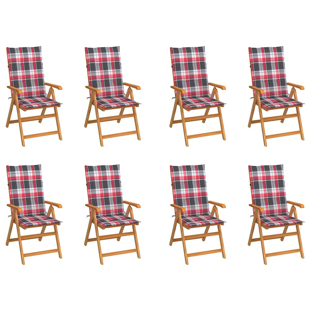 Verstellbare Klappstühle mit Kissen, 8-teilig, Massivholz Teakholz