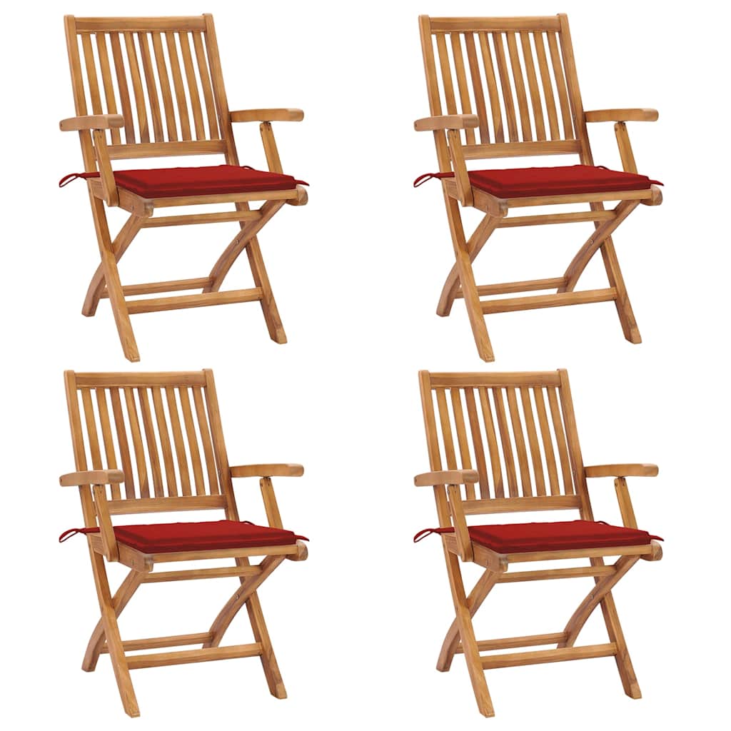 Klappstühle mit Kissen, 4-teilig, Massivholz Teakholz