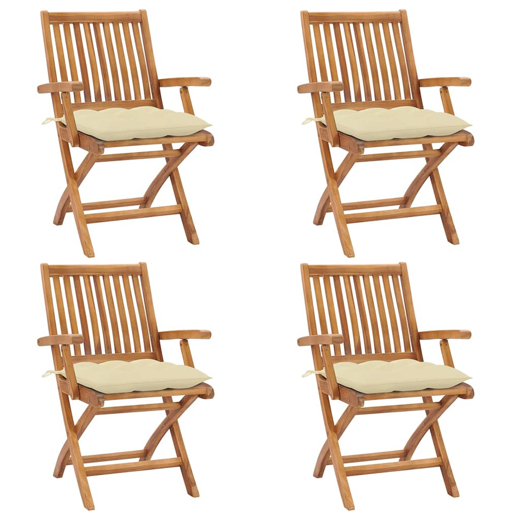 Klappstühle mit Kissen, 4-teilig, Massivholz Teakholz