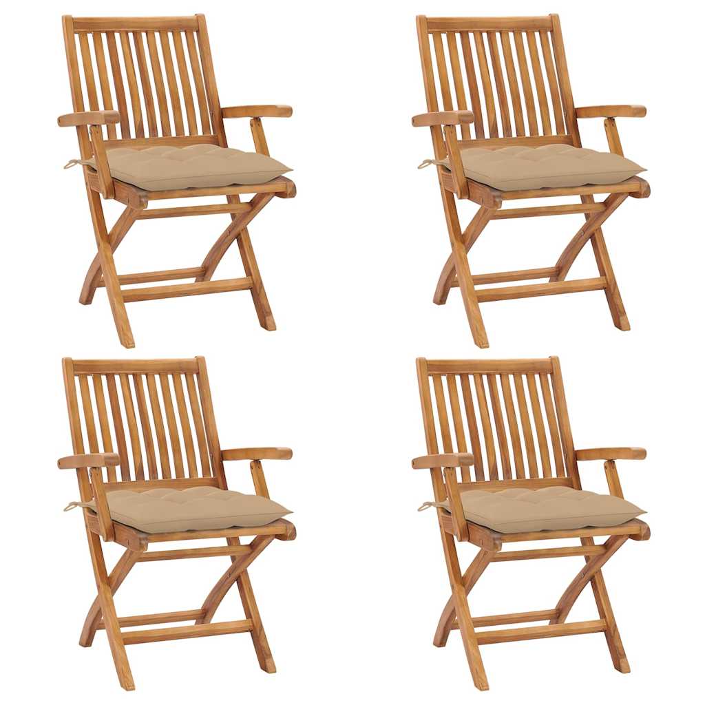 Klappstühle mit Kissen, 4-teilig, Massivholz Teakholz
