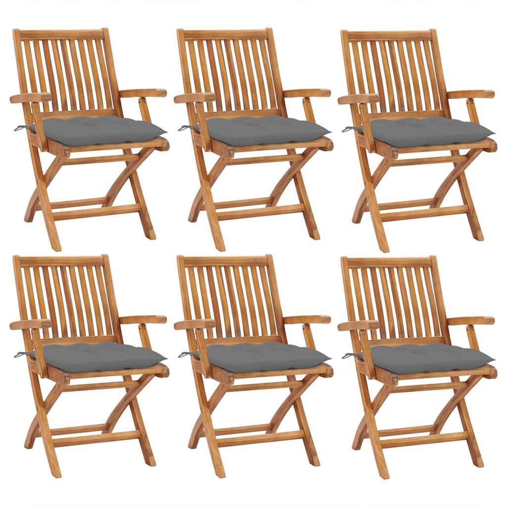 Klappstühle mit Kissen, 6-teilig, Massivholz Teakholz